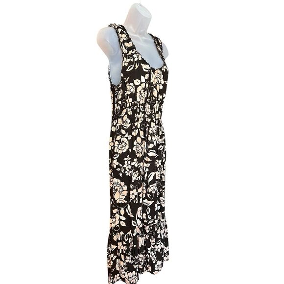 Patrons of Peace Brown and Pink Floral Maxi Dress Sz Large Milkmaid Cottagecore - Picture 4 of 8